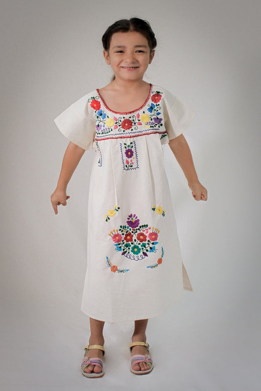 Girl Mexican Little Puebla Peasant Dress - Various Colors