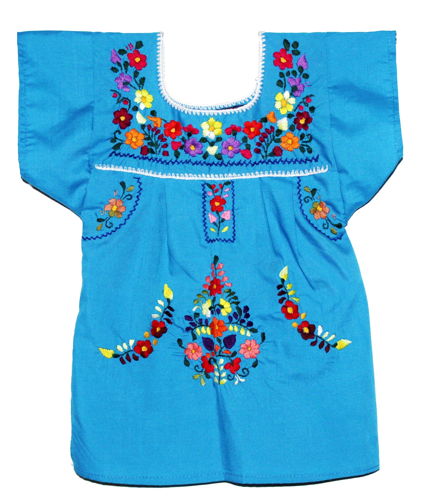 Girls Mexican Peasant sky Blue Little Puebla Dress