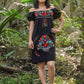 Mexican off the shoulder mini dress  - Black hand embroidered manta