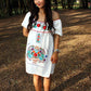 Mexican off the shoulder mini dress  - White hand embroidered manta