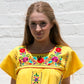 Mexican long dress  - Yellow hand embroidered manta