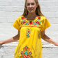 Mexican long dress  - Yellow hand embroidered manta