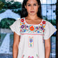 Mexican mini dress, top or blouse - White hand embroidered manta