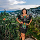 Mexican mini dress, top or blouse - Black hand embroidered manta