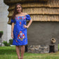 Mexican off the shoulder mini dress  - Royal blue hand embroidered manta