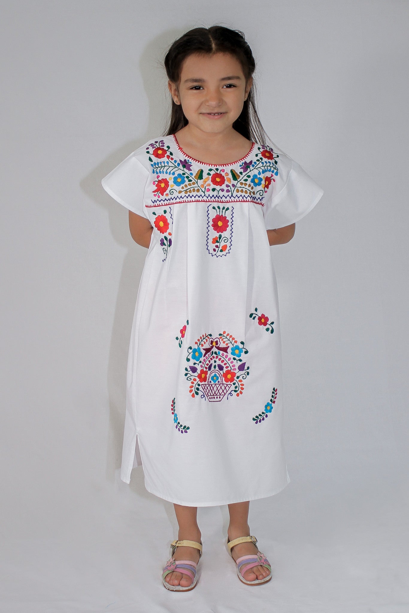 Girls Mexican Peasant White Little Puebla Dress