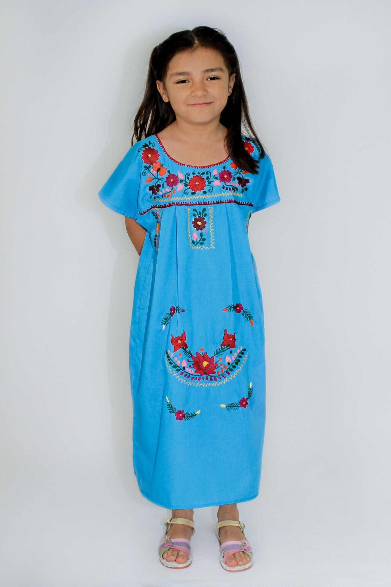 Girl Mexican Little Puebla Peasant Dress - Various Colors – A Little Piece  of Mexico