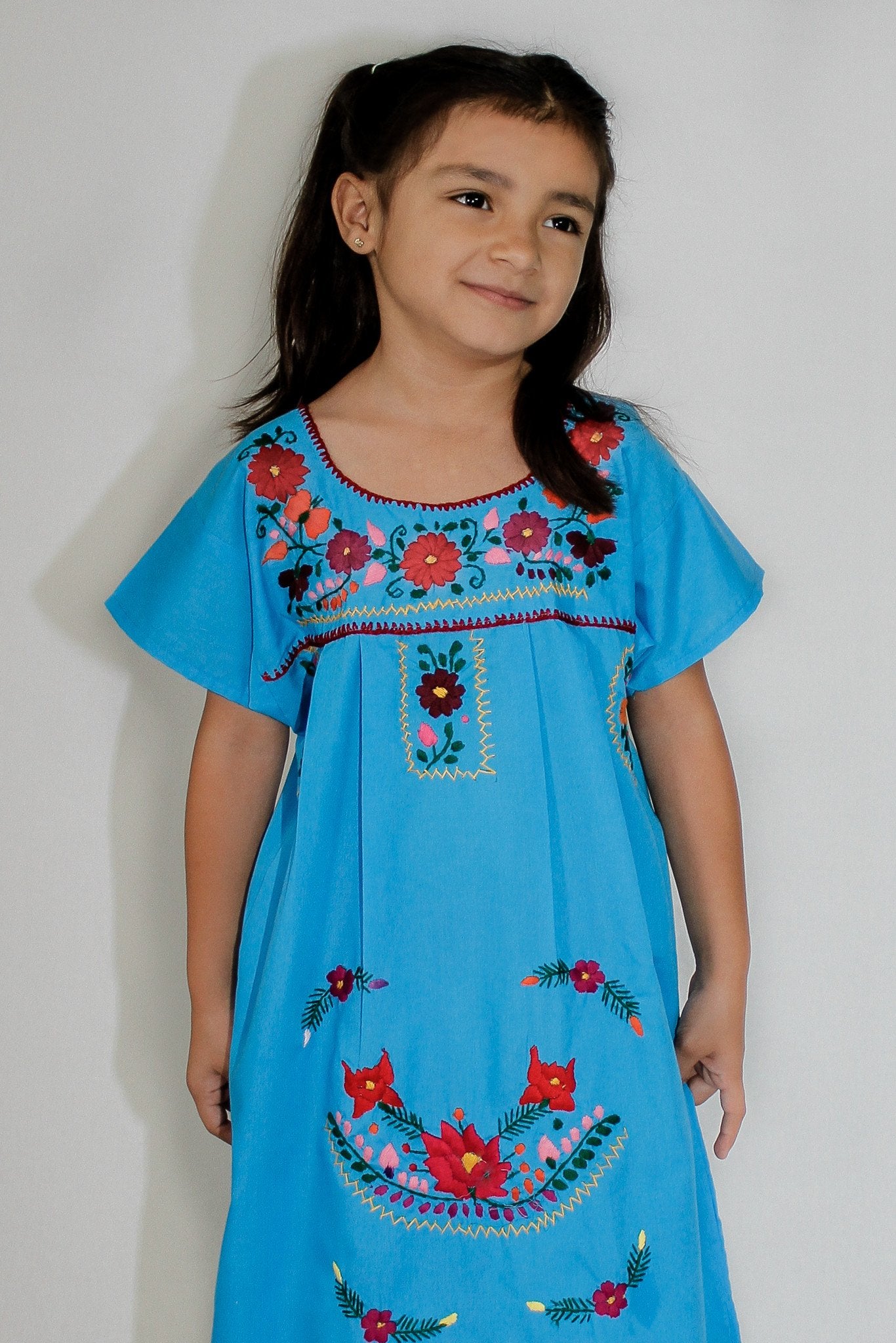 Girl Mexican Little Puebla Peasant Dress - Various Colors – A Little Piece  of Mexico