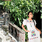 Mexican long cotton dress  - White hand embroidered