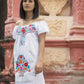 Mexican off the shoulder mini dress  - White hand embroidered manta