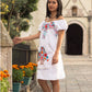 Mexican off the shoulder mini dress  - White hand embroidered manta