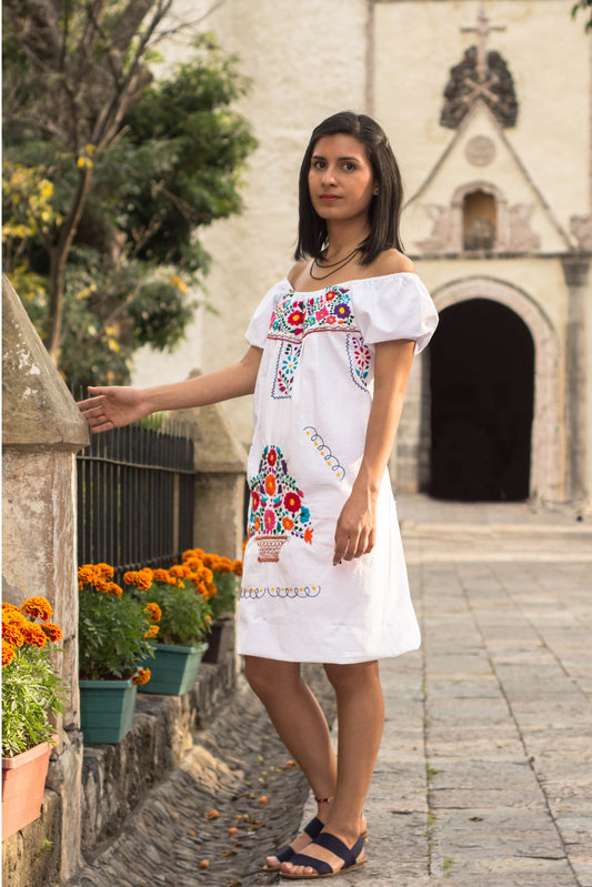 Mexican embroidered dress off shoulder clearance