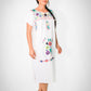 Mexican long cotton dress  - White hand embroidered