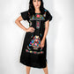 Mexican long dress pure cotton - Black hand embroidered